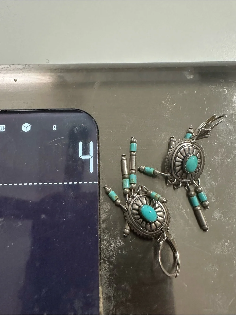 Vtg QT Southwest Sterling 925 Turquoise Dream Catcher Dangle Earring 2” Pierced